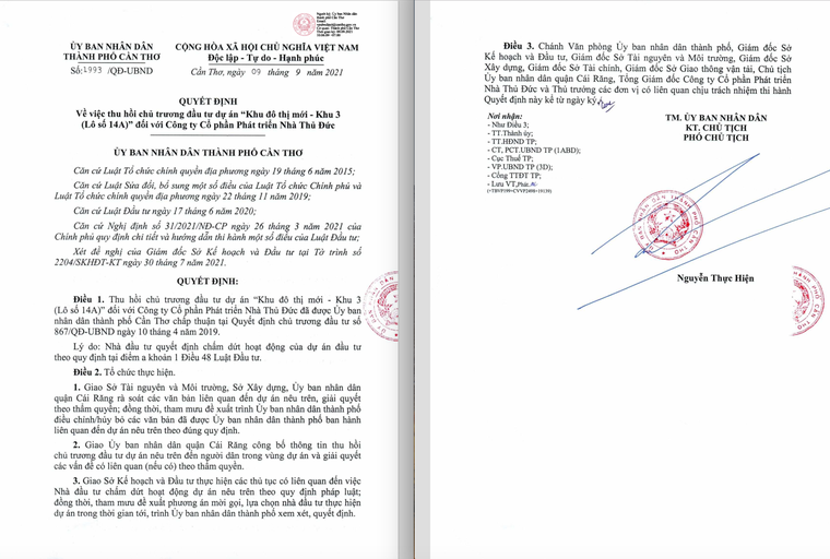 Cần Thơ thu hồi dự án khu đô thị hơn 1.600 tỷ của Thuduc House ảnh 1