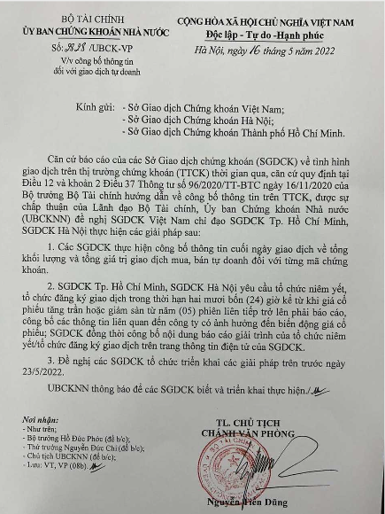 UBCKNN yêu cầu công bố số liệu tự doanh chứng khoán ảnh 1