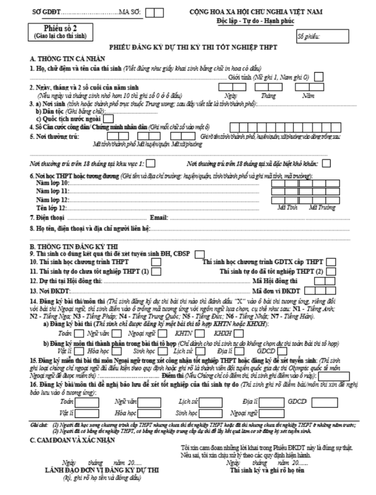 Bộ GD&ĐT hướng dẫn cách điền phiếu đăng ký dự thi tốt nghiệp THPT 2023 ảnh 2