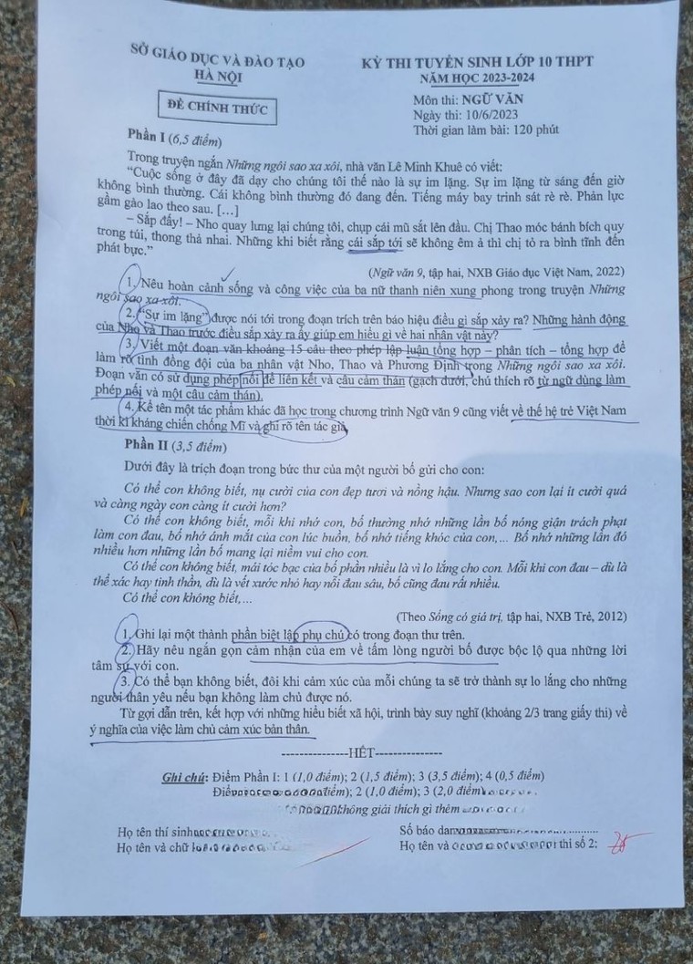 Đề thi chính thức môn Ngữ văn vào lớp 10 Hà Nội ảnh 1