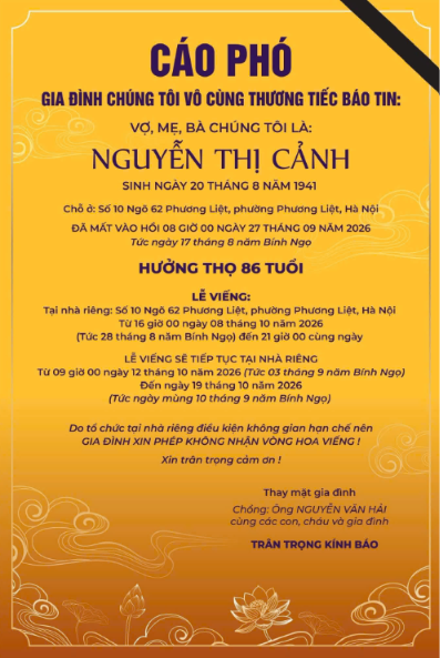 Tin buồn: Cụ Nguyễn Thị Cảnh, hội viên Liên hiệp các Hội UNESCO Việt Nam, từ trần ảnh 1