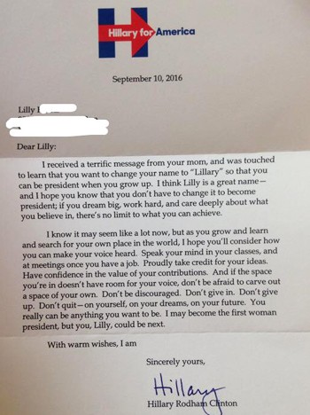Bức thư của bà Hillary Clinton gửi cô bé 7 tuổi ảnh 1