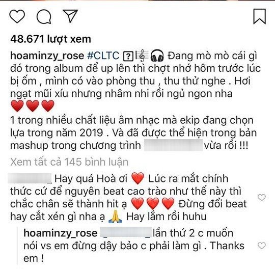 Hòa Minzy lại tiếp tục vạ miệng khi được fan góp ý ảnh 1