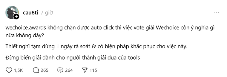 Bình chọn bằng công cụ tự động: câu hỏi về uy tín giải thưởng WeChoice Awards ảnh 1
