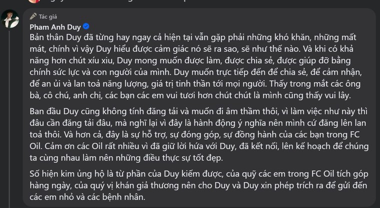Ca sĩ Phạm Anh Duy và FC Oil lan tỏa yêu thương qua dự án “Nụ cười ở lại” ảnh 9