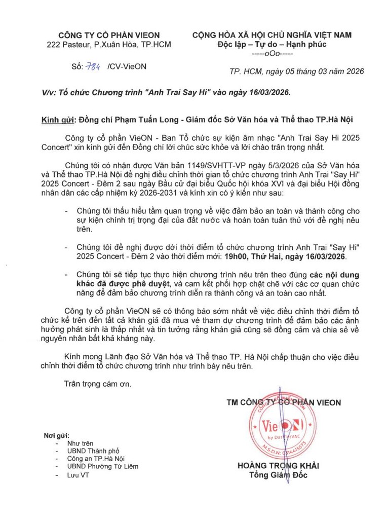 Anh Trai “Say Hi” 2025 - A White Valentine Concert tại Hà Nội thông báo dời ngày tổ chức sang 16/03/2026 ảnh 1