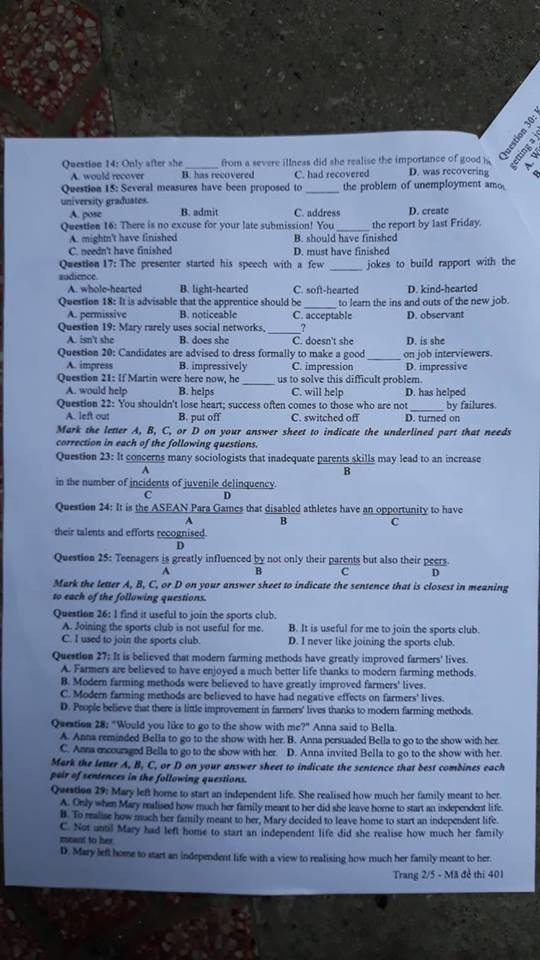 Gợi ý giải bài thi Tiếng Anh THPT quốc gia 2018 ảnh 4