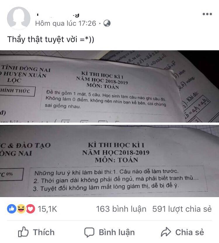 Lời nhắn vừa hài hước vừa tâm lý của thầy giáo trong đề cương Toán gây 'bão mạng' ảnh 1
