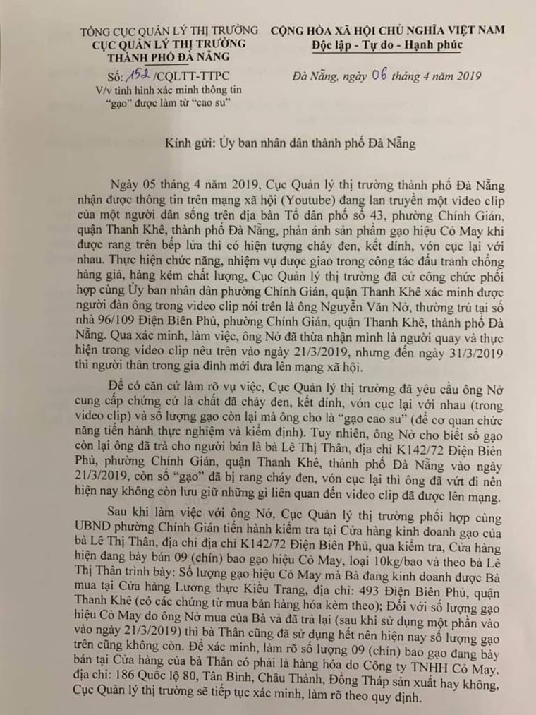 Quản lý thị trường Đà Nẵng bác thông tin xuất hiện gạo giả làm từ 'cao su' ảnh 1