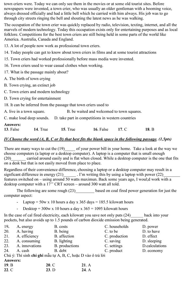 Đề thi và gợi ý đáp án môn Ngoại ngữ lớp 10 ở TP.HCM ảnh 2