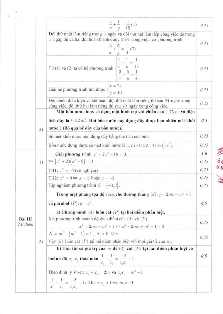 Đáp án và thang điểm chính thức bài thi môn Toán vào lớp 10 tại Hà Nội ảnh 2