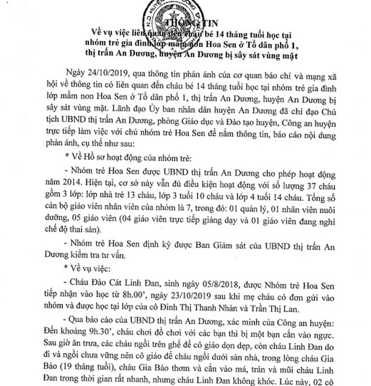 Lộ nguyên nhân bé gái 14 tháng tuổi ở Hải Phòng bầm rập trong ngày đầu đến lớp ảnh 2