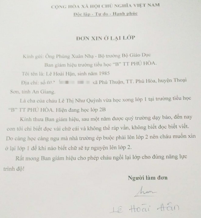 Thực hư 'đơn xin ở lại lớp' gửi Bộ trưởng GD&ĐT ảnh 2