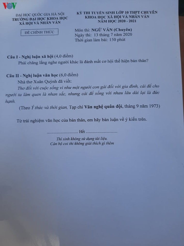 Đề chuyên Văn khó nhưng hay, thí sinh hào hứng sau 150 phút làm bài ảnh 1