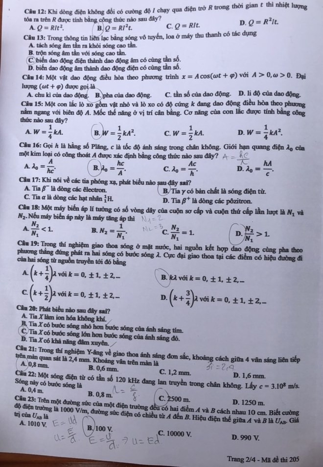 Gợi ý đáp án môn Vật lý THPT Quốc gia 2020 ảnh 2