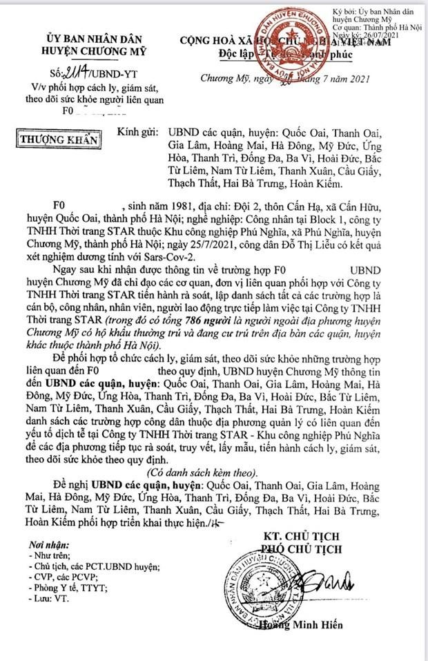 Hà Nội: 786 trường hợp liên quan đến ca nhiễm COVID-19 tại Công ty STAR ảnh 1