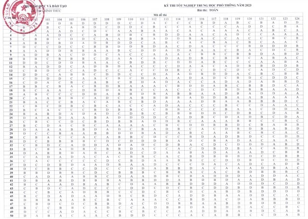Bộ GD-ĐT công bố đáp án 8 môn thi trắc nghiệm kỳ thi tốt nghiệp THPT ảnh 8