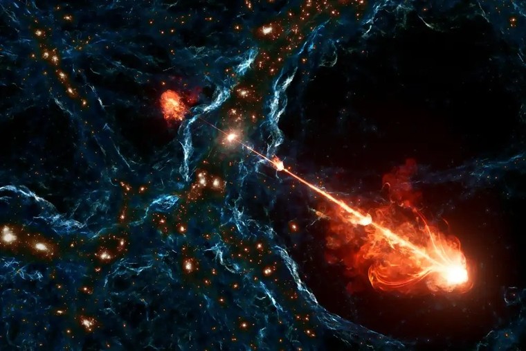 Hố đen phun luồng tia xa kỷ lục, dài 23 triệu năm ánh sáng ảnh 1