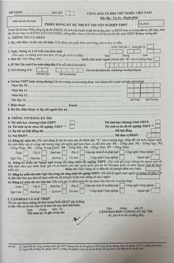 Hướng dẫn chi tiết về điểm mới đăng ký dự thi tốt nghiệp THPT 2026 ảnh 1