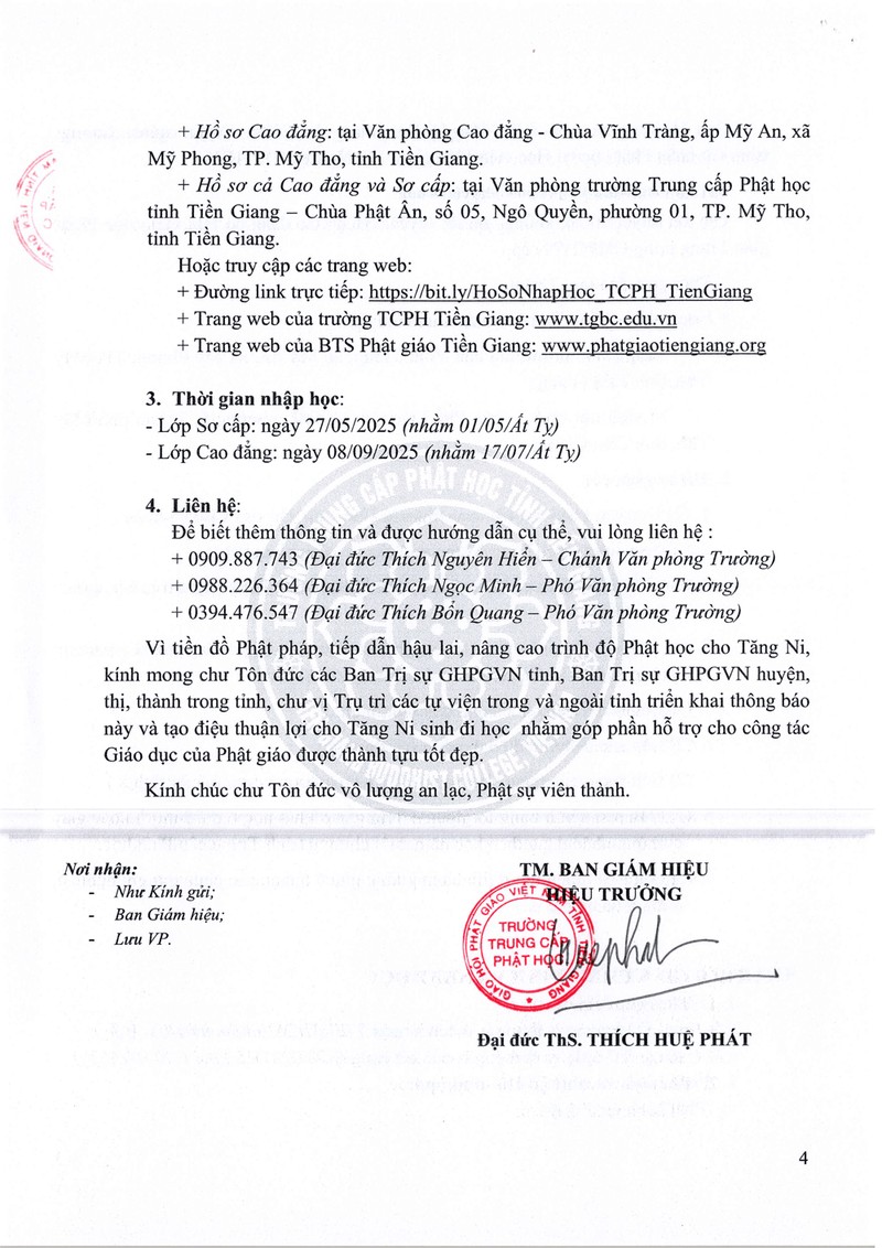 Tiền Giang: Chiêu sinh Sơ cấp Phật học Khóa VIII và Cao đẳng Phật học Khóa VII ảnh 4