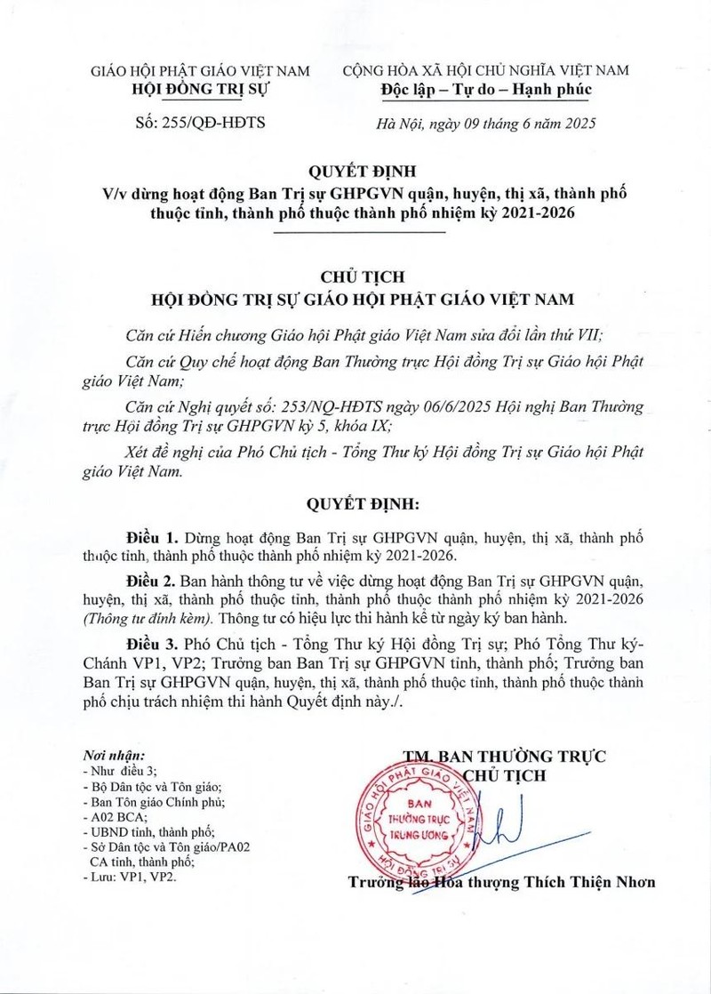 Quyết định dừng hoạt động các BTS cấp quận, huyện, thị xã, thành phố, nhiệm kỳ 2021-2026 ảnh 1