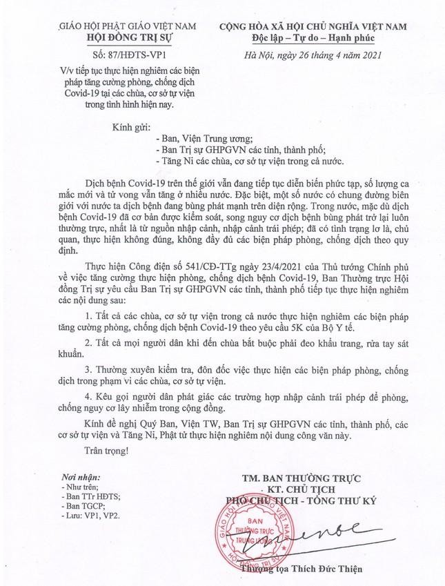 GHPGVN yêu cầu các cơ sở Phật giáo thực hiện nghiêm biện pháp chống dịch ảnh 1