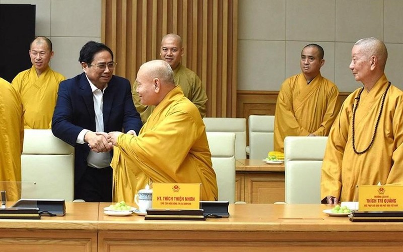 Thủ tướng Chính phủ Phạm Minh Chính tiếp Đoàn Đại biểu Giáo hội Phật giáo Việt Nam ảnh 1