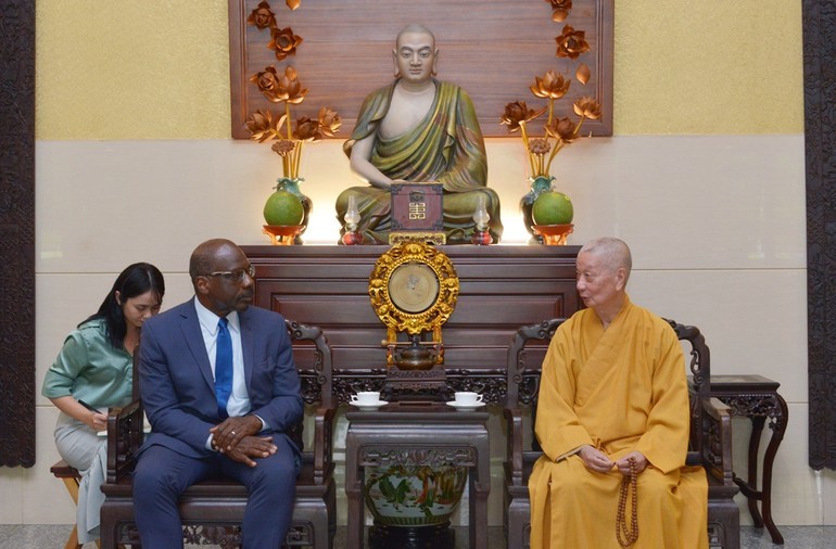 Phái đoàn Ủy ban Tự do Tôn giáo Quốc tế Hoa Kỳ thăm Đức Pháp chủ GHPGVN ảnh 2