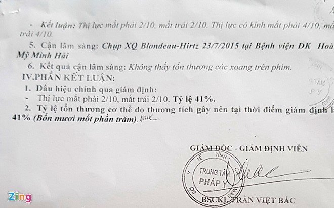 Hi hữu chuyện kết quả giám định từ 41 xuống 0%? - ảnh 2