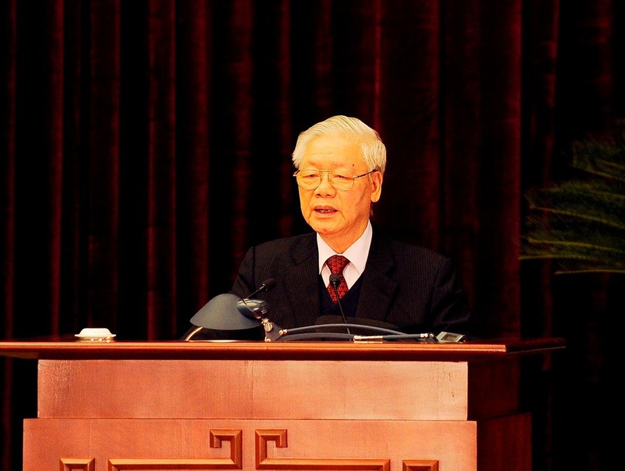 Tổng Bí thư, Chủ tịch nước Nguyễn Phú Trọng phát biểu bế mạc Hội nghị Trung ương 15. Ảnh VGP