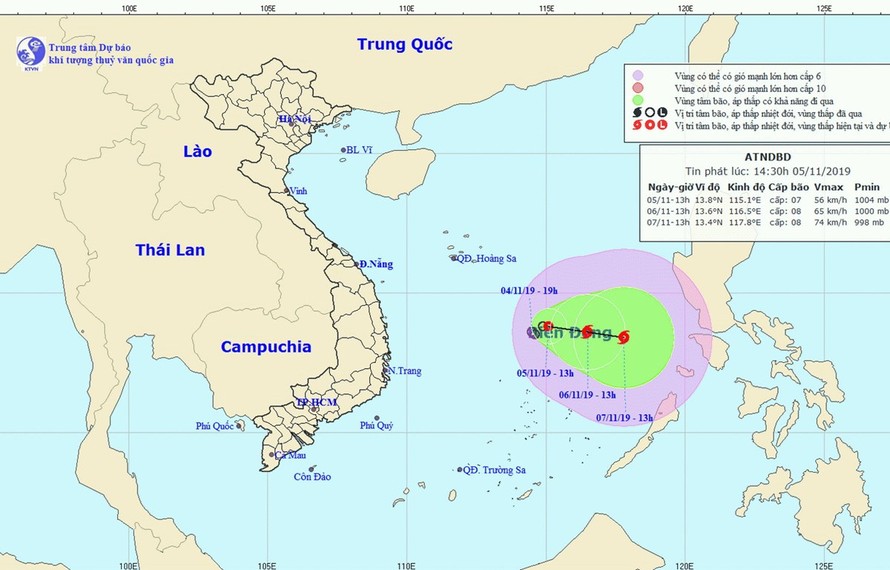 Chùm ảnh đường đi và vị trí cơn bão. (Nguồn: ttv.gov)