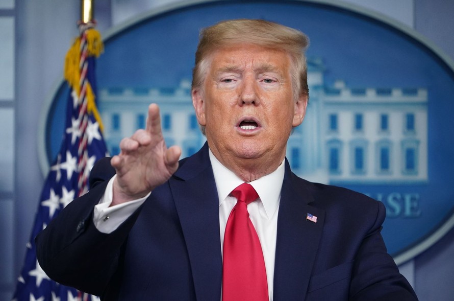 Tổng thống Mỹ Donald Trump phát biểu trong cuộc họp báo tại Nhà Trắng ngày 8/4/2020. Ảnh: AFP/TTXVN