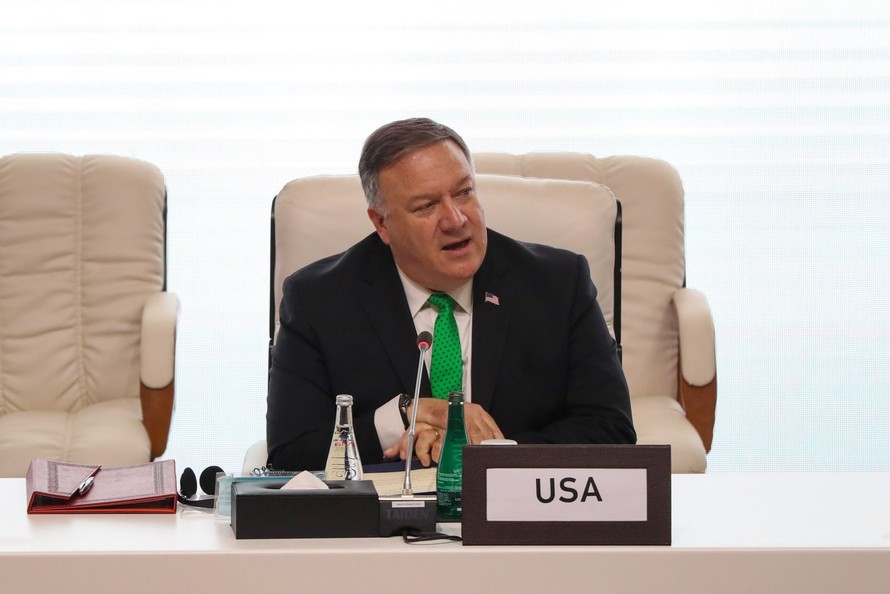 Ngoại trưởng Mỹ Mike Pompeo phát biểu tại phiên khai mạc giữa đại diện phiến quân Taliban với Chính phủ Afghanistan ở Doha, Qatar ngày 12/9/2020. Ảnh: AFP/TTXVN