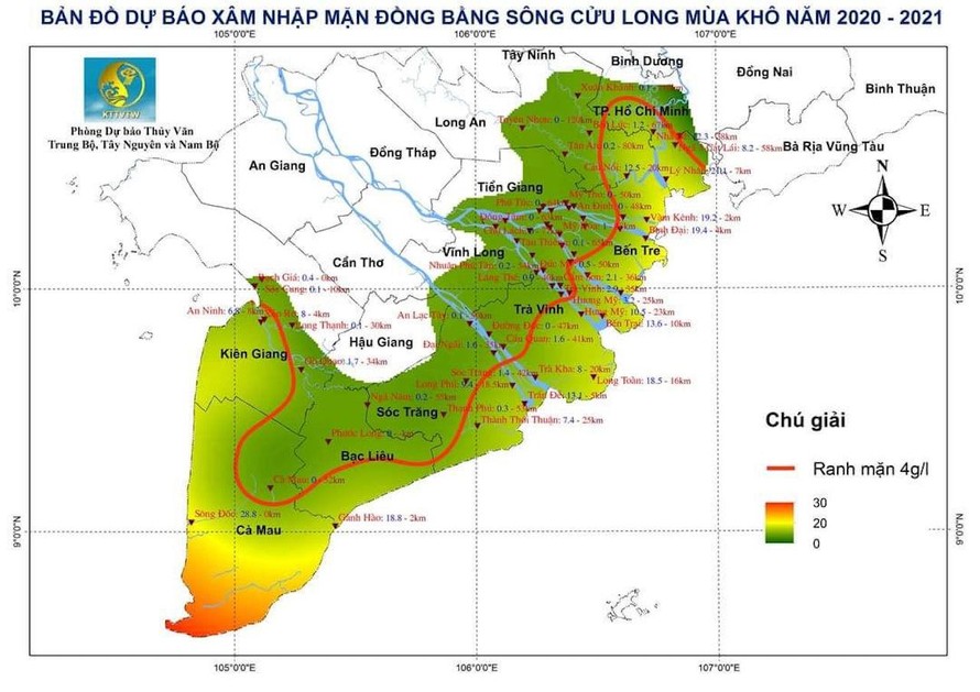 Đồng bằng sông Cửu Long sẽ xuất hiện đợt xâm nhập mặn mới