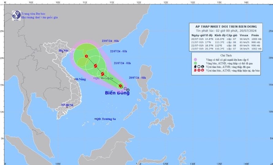  Đường đi của áp thấp nhiệt đới. 