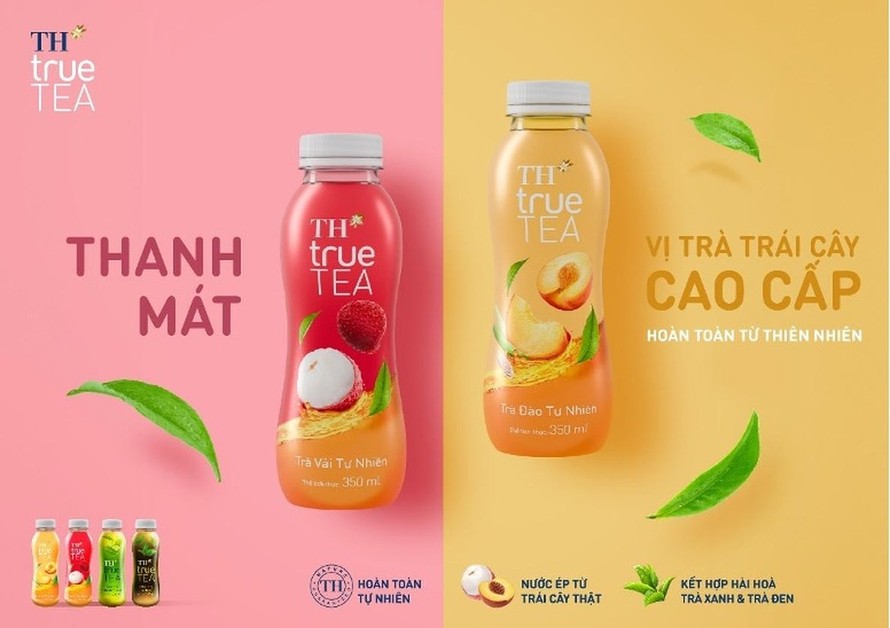 Dòng trà trái cây TH true TEA mới gồm 2 hương vị: Trà vải tự nhiên và trà đào tự nhiên.