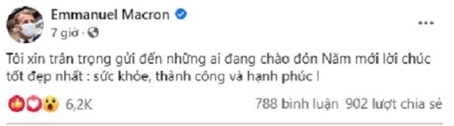 Thông điệp chúc Tết của Tổng thống Pháp sau khi đăng tải nhận được hơn 6.000 lượt like và gần 800 lượt bình luận. (Ảnh: VTC News)