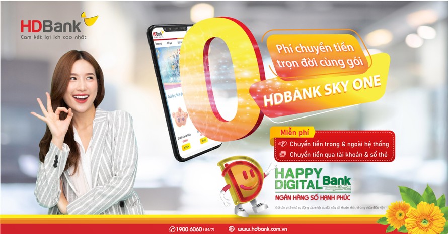 Miễn phí chuyển tiền không giới hạn cùng gói HDBank Sky One