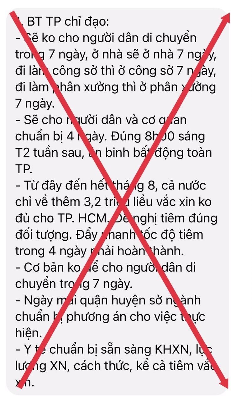 Thông tin “không cho người dân di chuyển trong 7 ngày” là giả mạo