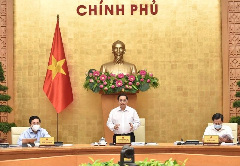 Thủ tướng Phạm Minh Chính chủ trì phiên họp Chính phủ thường kỳ tháng 8 năm 2021. (Ảnh: Kinh tế & Đô thị)