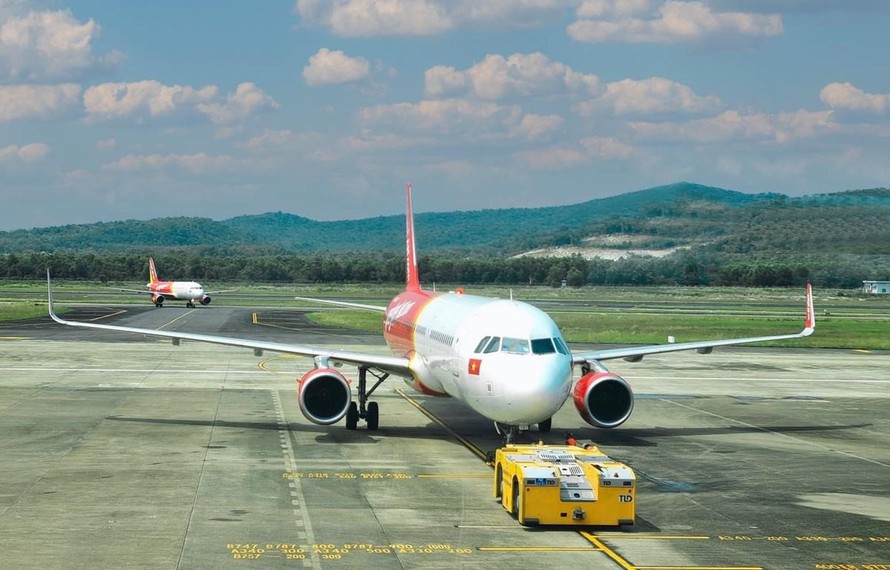 Hãng hàng không Vietjet sẽ thí điểm đón đoàn khách ‘hộ chiếu vaccine’ đầu tiên đến Phú Quốc. (Ảnh: CTV/Vietnam+)