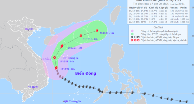 Đường đi của bão số 9. (Ảnh: Trung tâm Dự báo Khí tượng Thủy văn Quốc gia)