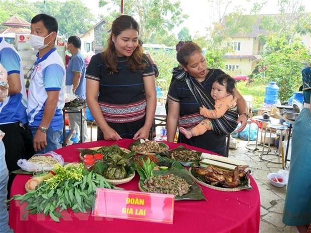 Các món ẩm thực của đoàn Gia Lai. (Ảnh: Khoa Chương/TTXVN) 