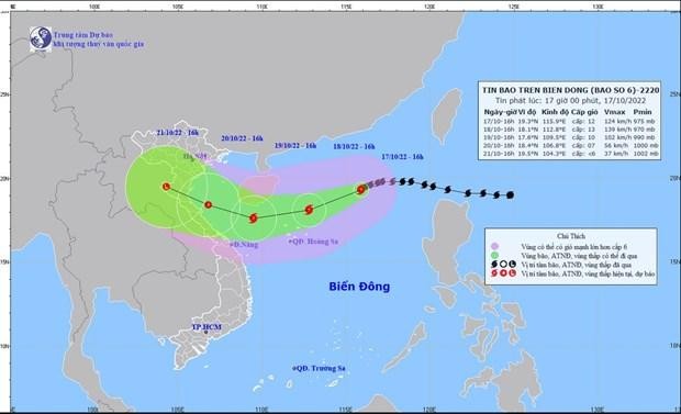 Vị trí và đường đi của bão số 6. (Nguồn: Trung tâm Dự báo Khí tượng Thủy văn Trung ương) 