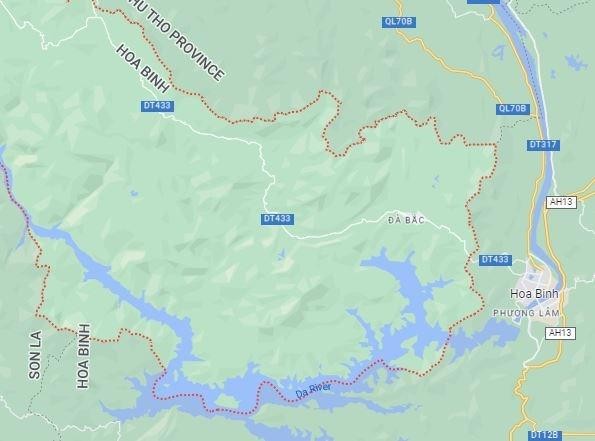 Bản đồ khu vực huyện Đà Bắc, tỉnh Hòa Bình. (Nguồn: Google Maps)