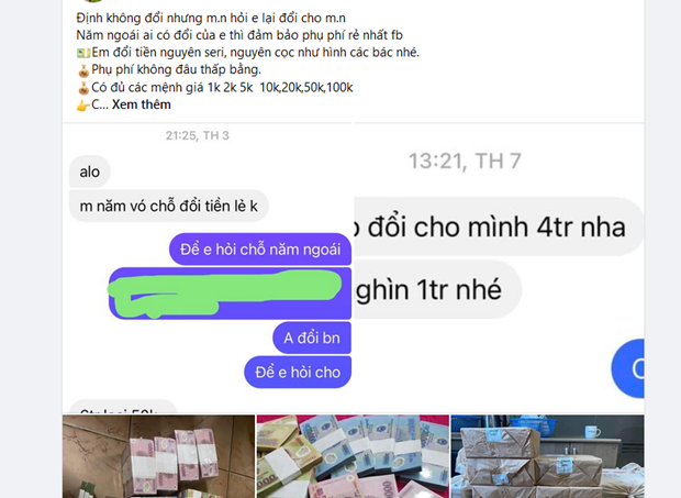 Quảng cáo đổi tiền mới trên mạng xã hội. (Nguồn: Vietnam+)