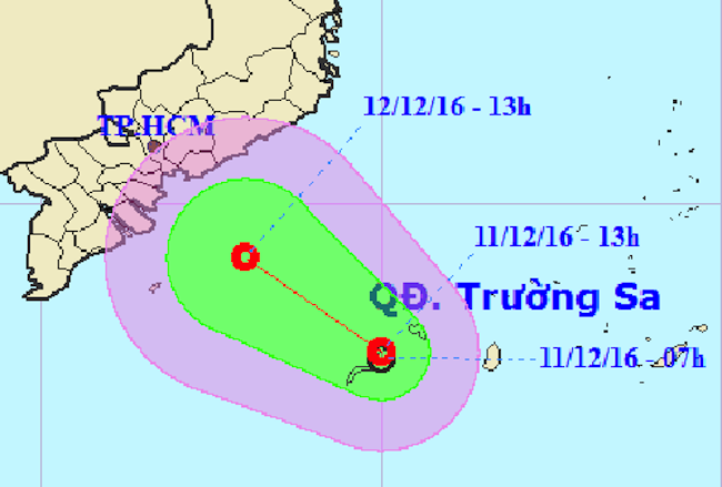Hướng đi của áp thấp nhiệt đới. Ảnh: NCHMF