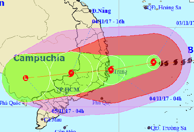 Đường đi của bão Damrey. Ảnh: NHCMF.
