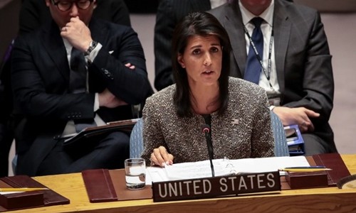 Đại sứ Mỹ tại Liên Hợp QuốcNikki Haley. Ảnh: AFP