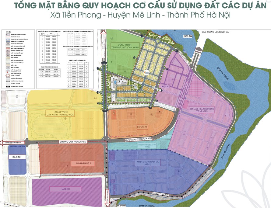 Mặt bằng quay hoạch cơ cấu sử dụng đất các dự án xã Tiền Phong, huyện Mê Linh, TP.Hà Nội